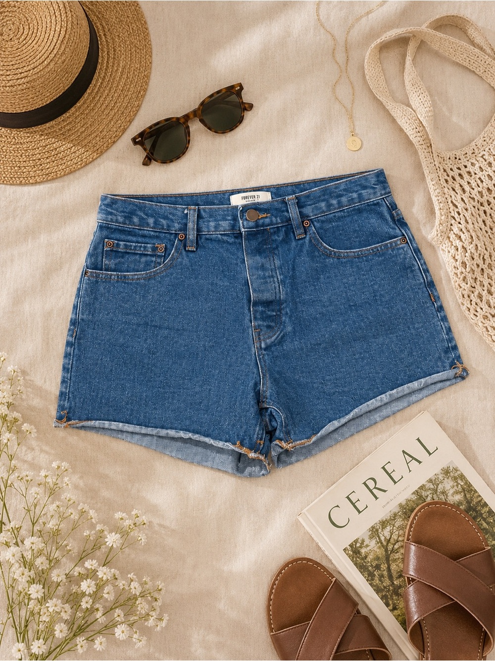 Forever 21 Medium Blue High-Rise Denim Shorts